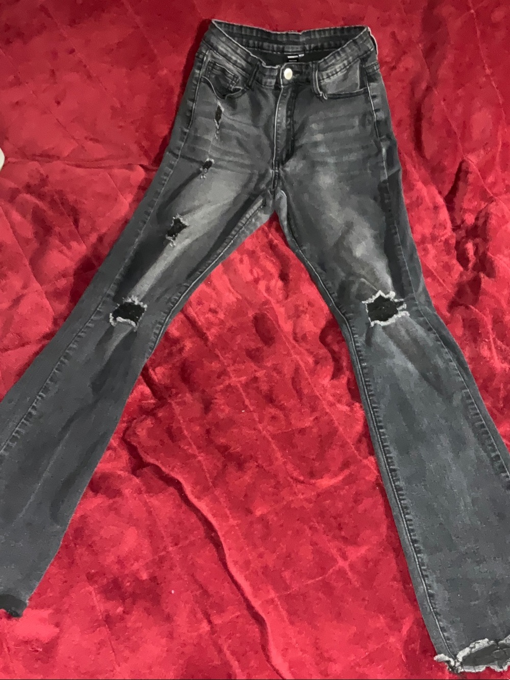 SHEIN Black Distressed Flare Jeans